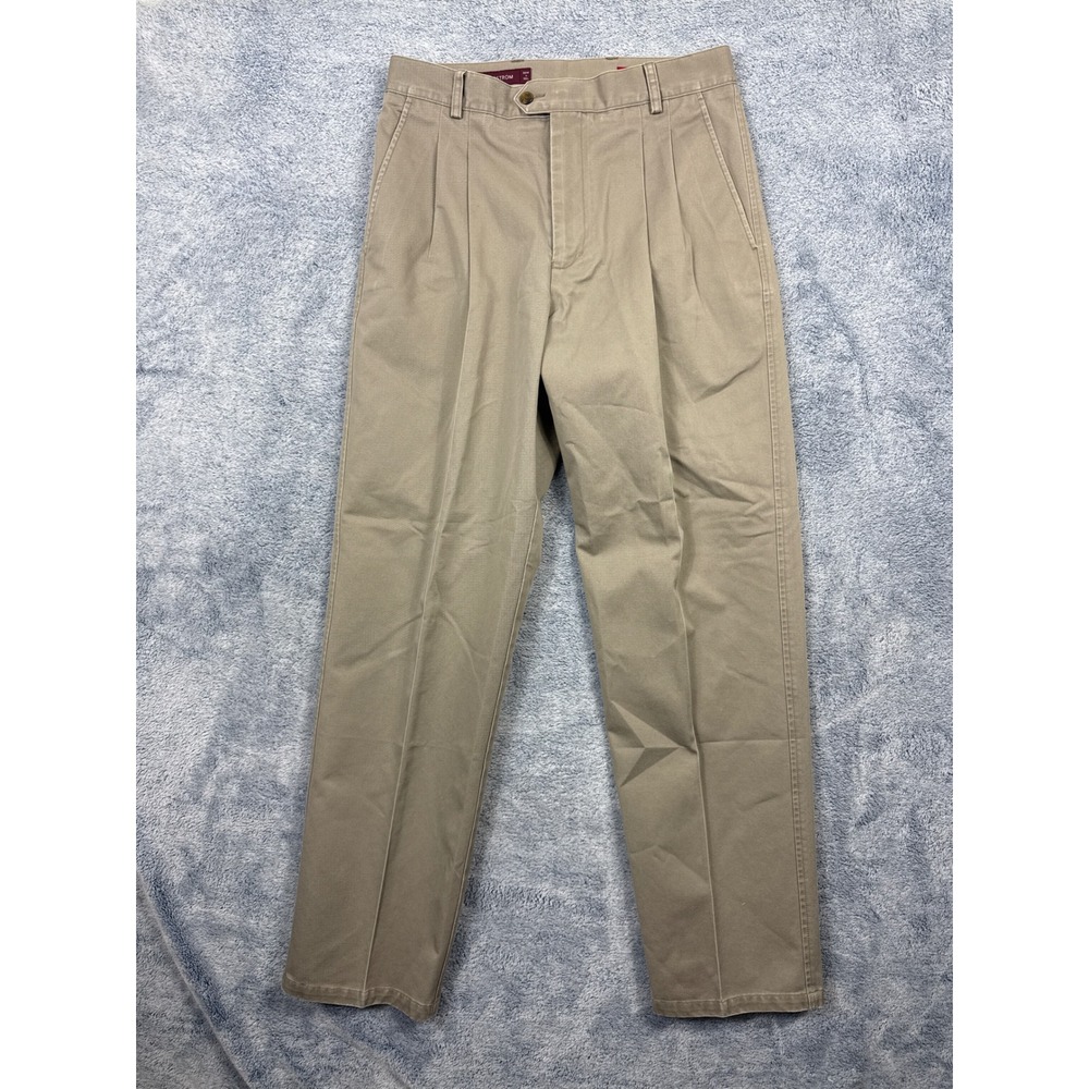 Nordstrom Mens 33x33 Tan Pleated Chinos Smartcare Cotton Trousers 9801